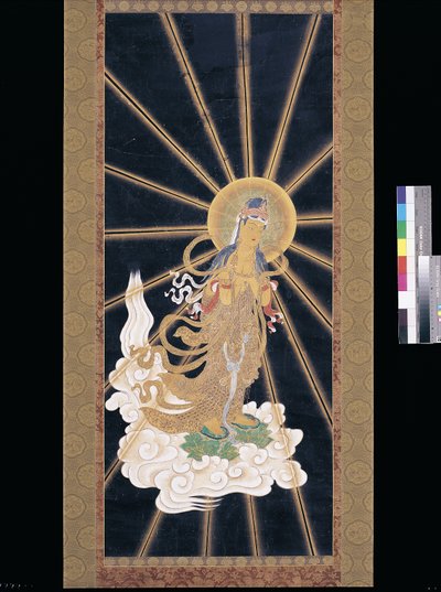 Amitabha (Amida) Triad Descending From Heaven (pigmentti konshilla (sininen riisipaperi)) tekijältä Unknown artist
