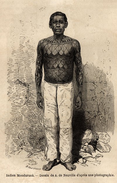Intiaani Mondurucu (tai Mundurucu), Paran osavaltion heimo Tapajos-joen alueella tekijältä Unknown artist