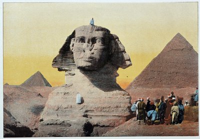 Muinainen Egypti: Gizan sfinksi ja pyramidit (Gizeh, Gizeh, Giza, Giza). 1800-luvun loppu. tekijältä Unknown artist