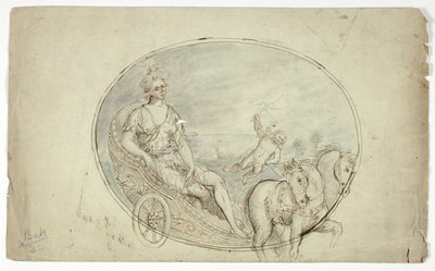 Aurora vaunuissaan (etusivu); kolme miesten muotokuvamuotokuvaa (kääntöpuoli). tekijältä Unknown artist