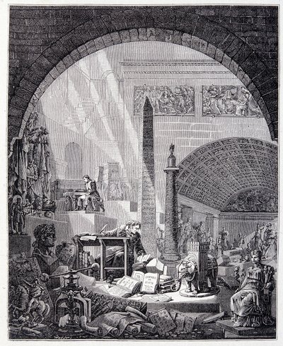 Paroni Dominique Vivant-Denon (Vivant denon) toimistossaan, taide-esineiden ja Napoleonin ympäröimänä tekijältä Unknown artist