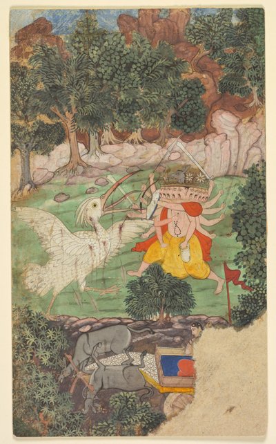 Ravanan ja Jatayun taistelu, Aranya-kandan (Metsän kirja) sargasta (luku) 49 Ramayanasta (Raman matka) Valmikista (intialainen, aktiivinen noin 1000-luvun puolivälissä eKr.) tekijältä Unknown artist