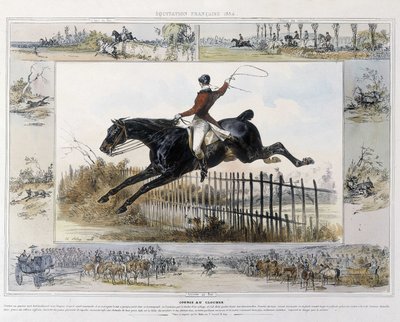 Kellotornikilpailu Charles Aubryn "" maalauksellisessa muinaisen ja nykyaikaisen ratsastuksen historiassa". tekijältä Unknown artist