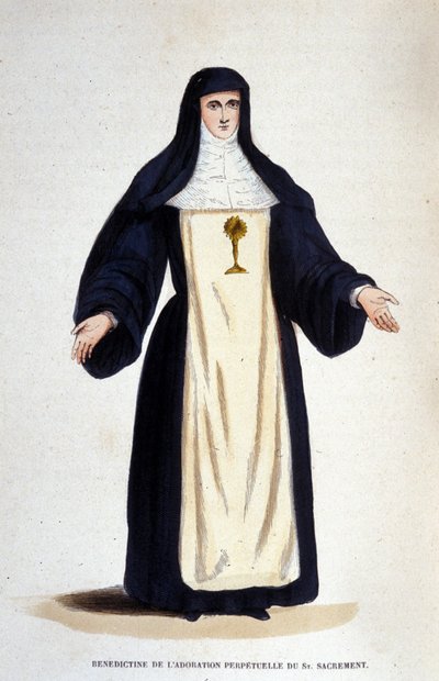 Siunatun Sakramentin ikuisen palvonnan benediktiini, Catherine de Barin Pariisissa vuonna 1654 perustama veljeskunta. tekijältä Unknown artist