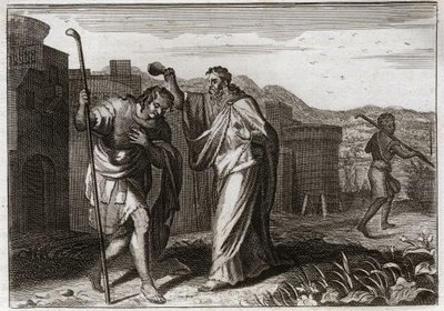 Royaumontin raamattu, Vanha testamentti: Saulin riitti. Samuel pyhitti Saulin Jumalan käskystä juutalaisten kuninkaaksi. Kuvitus vuodelta 1811. tekijältä Unknown artist