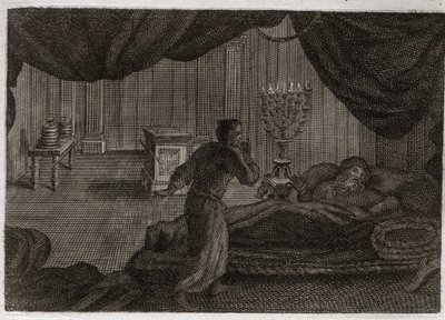 Royaumontin raamattu, Vanha testamentti: Samuel antaa Helille. Anne (Hanna) pyhitti pienen Samuelin Herralle ja antoi sen ylipappi Helille. Samuel, joka kuulee herran äänen kutsuvan häntä keskellä yötä, luulee, että tämä on hänen mentorinsa c. tekijältä Unknown artist