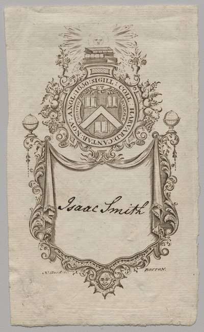 Kirjakilpi: Vaakuna, jossa Isaac Smith kaiverrettu tekijältä Unknown artist