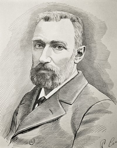 CURIE, Pierre (1859-1906). Ranskalainen fyysikko. Muotokuva vuodelta 1898. Kaiverrus. tekijältä Unknown artist