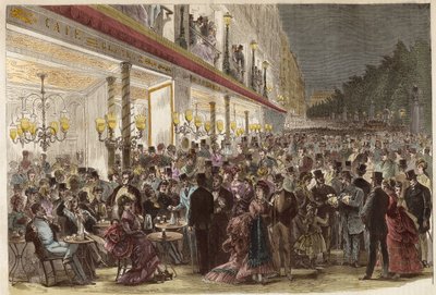 Kahvila Grands Boulevardsilla kesäiltana 1869 - Pariisi - Kahvila Grands Boulevardsilla kesäiltana - 1869 tekijältä Unknown artist