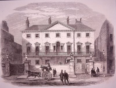 Cambridge House Piccadillyssä vuonna 1860, pääministeri lordi Palmerstonin koti. tekijältä Unknown artist