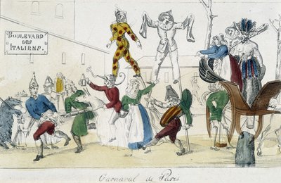 Pariisin karnevaali, boulevard des Italians - 1700-luvun kaiverrus, Carnavalet. tekijältä Unknown artist