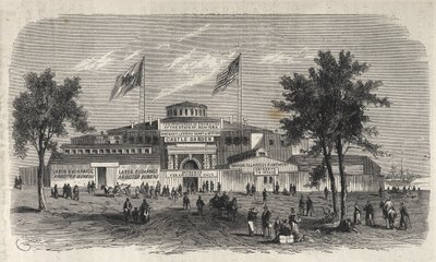 Castle Garden Immigration Center Depot - Castle Gardenin siirtolaisvarasto - New Yorkin osavaltio - Emigration Commission Establishment - Kaiverrus "The Illustrous Universe" 1869 tekijältä Unknown artist