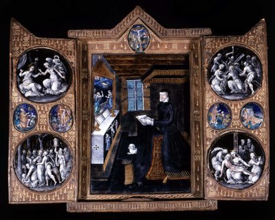Catherine de Medicis (Caterina de Medici) (1519-1589) rukouksessa - triptyykkisähköposti ja nahka tekijältä Unknown artist