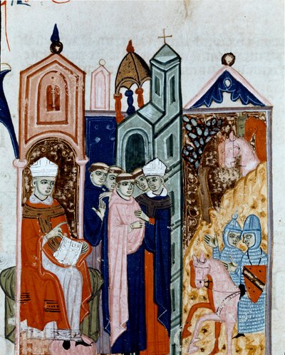"Decret de Gratien" ("Concordia discordantium canonum" tai "Decretum Gratiani") vuodelta 1140 peräisin olevan minimunkin tavan ottamista koskeva seremonia, joka säätelee roomalaiskatolisen kirkon lakeja ja kaanoneja. 1300-luvun Cesena Biblioteca malatesti tekijältä Unknown artist