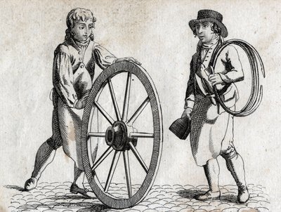Charron kärryn pyörällä ja oppipoikalla Kaiverrus 1700-luvun lopulla. tekijältä Unknown artist