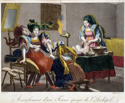 Synnytys Kreikassa - kaiverrus, 1800-luvun loppu tekijältä Unknown artist