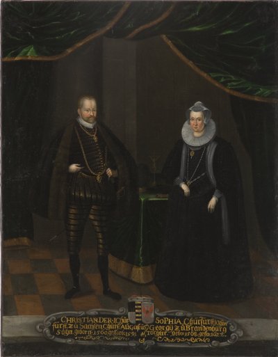Christian I de Saxe et Sophie de Brandebourg - Muotokuva Christian I:stä (1568-1622), Saksin vaaliruhtinasista ja Sophiesta Brandenburgista (1568-1622), Saksin ruhtinastar, Anonyymi. Öljy kankaalle. Mitat: 102,5x79 cm. Tukholman kansallismuseo tekijältä Unknown artist