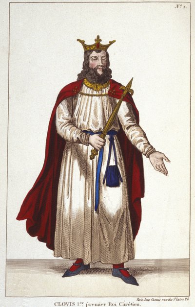 Clovis I (466-511), frankkien kuningas, Merovingien dynastia Kaiverrus 1830 tekijältä Unknown artist