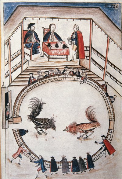 Kukkotaistelu, jalo osallistuu kaksintaisteluun Trujillon piispan (1782-1785) Baltazar Martinez Compañón y Bujandan kirjasta "Trujillo del Peru" tai "Códice Martínez Compañón" tekijältä Unknown artist