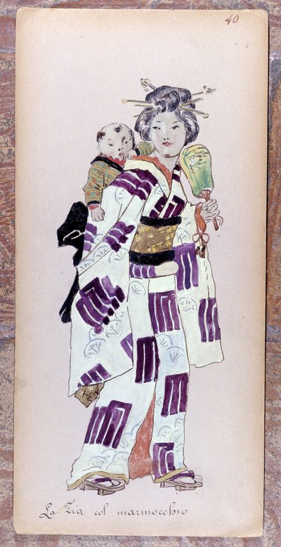 Costume de la zia con il marmocchio (Lapsi) Giacomo Puccinin Madame Butterfly -teoksen luomiseen vuonna 1904.Museo della Scalan kokoelma Milanossa. tekijältä Unknown artist