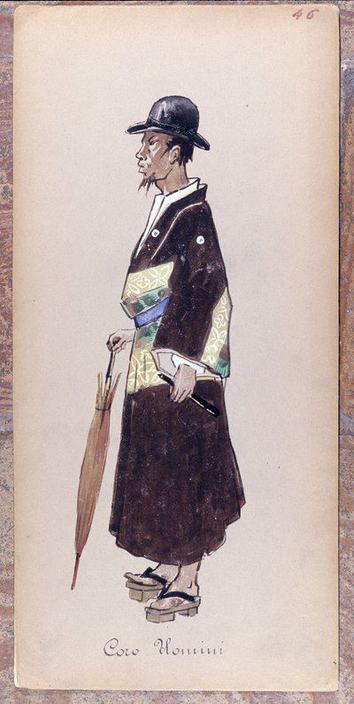 Giacomo Puccinin oopperan "Madame Butterfly" kuoron hahmon puku vuodelta 1904.Museo della Scalan kokoelma Milanossa. tekijältä Unknown artist