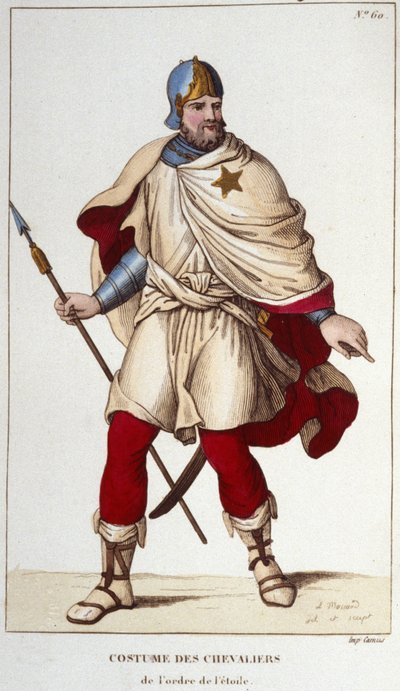 Johannes II Hyvän perustaman Tähtiritarikunnan puku vuonna 1351. kaiverrus vuodelta 1830 tekijältä Unknown artist