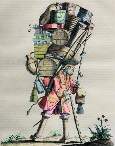 Parisan puvut läpi vuosisadan - Kaiverrus nro. 81 nimeltä "Ihaile la Force" - Huumeiden tekemä karikatyyri Armand Nompar II de Caumontia (1679-1761) vastaan. La Forcen herttua syyttää monopolista vuonna 1721 tekijältä Unknown artist