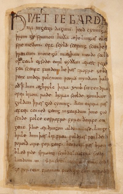 Puuvilla Vitellius A.XV..132 Beowulfin alku tekijältä Unknown artist