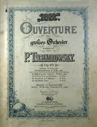 Kansi Piotr tai Pjotr Iljitš Tšaikovskin (tai Tšaikovskin tai Cajkovskij tai Tšaikovskin) opus 49:stä ”” Vuosi 1812” tekijältä Unknown artist