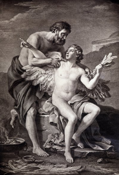 Daedalus ja Icarus. 1800-luvun kaiverrus. tekijältä Unknown artist