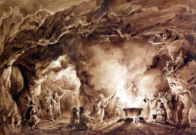 Giuseppe Verdin (1813 - 1901) säveltämän oopperan "" Macbeth" - sisustus. Aquatintea käytettiin vuoden 1847 ensimmäisen painoksen kannessa. tekijältä Unknown artist