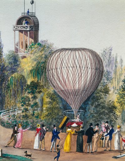 Kuumailmapallon lähtö, akvarelli, Wien, Itävalta tekijältä Unknown artist