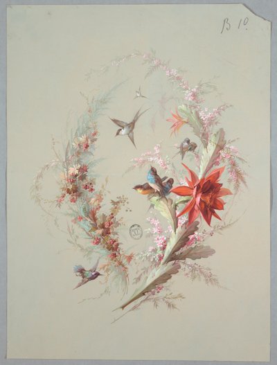 Suunnittelu tapeteille ja tekstiileille: kukkia ja lintuja tekijältä Unknown artist