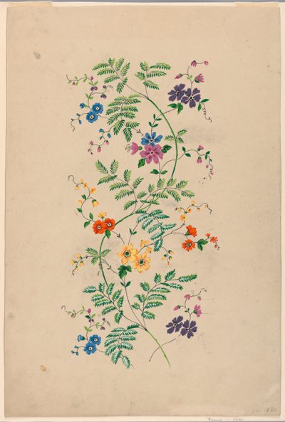 Suunnittelu pystysuoralle Rinceaulle kudotulle kankaalle tekijältä Unknown artist
