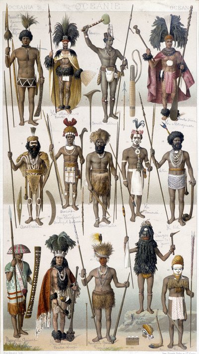 Erilaiset Warriors of Oceanian puvut. tekijältä Unknown artist