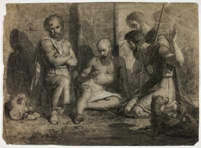 Diogenes pyytää Aleksanteri Suurta astumaan syrjään (etusivu); akateeminen miesaktinen miesakt (kääntöpuoli). tekijältä Unknown artist