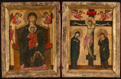 Diptyykki Neitsyt ja lapsi kruunattuna ja ristiinnaulitseminen tekijältä Unknown artist