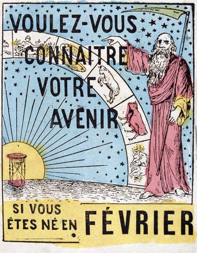 Haluatko tietää tulevaisuutesi? : Nostradamus. 1800-luvun astrologinen mainostarra tekijältä Unknown artist