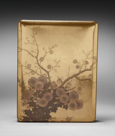 Asiakirjalaatikko (Ryōshibako), jossa krysanteemi ja luumu (kansi). tekijältä Unknown artist