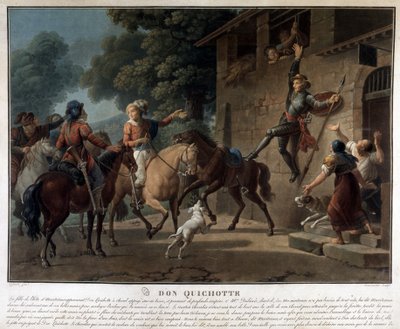 Don Quijote ratsastaa keihäsllään. tekijältä Unknown artist