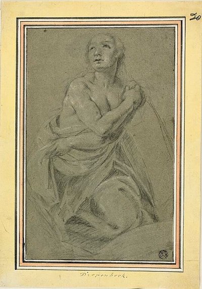 Draped polvistuva nainen alasti tekijältä Unknown artist