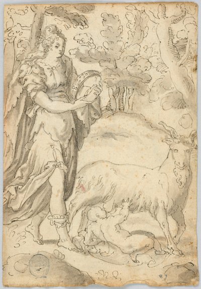 Piirustus: A) Rhea ja vauva Jupiter. B) Pyhä Franciscus Assisilainen tekijältä Unknown artist