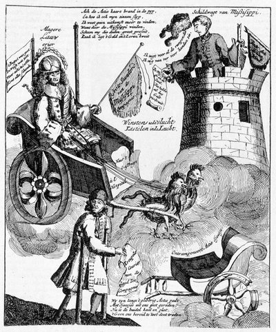 hollantilainen satiirinen printti John Lawa (1671-1729) vastaan Mississippin tapauksesta tekijältä Unknown artist