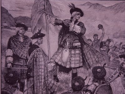 Earl of Mar nosti jakobiittistandardin vuonna 1715 (kaiverrus) tekijältä Unknown artist