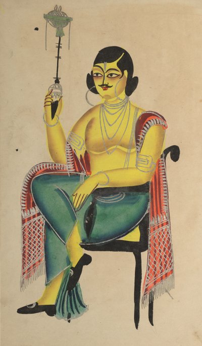 Englantilainen Babu (intiaanien virkailija) pitelee vesipiippua kädessään tekijältä Unknown artist
