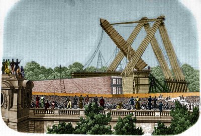 Louqsorin obeliskin pystytys (Luxor) Place de la Concordelle. Pariisi, 25. lokakuuta 1836. tekijältä Unknown artist