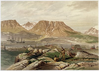 Eskimot ja asutus - teoksessa "Naarimeren rannat, arktinen retkikunnan kerronta", kirjoittaja Dr. Edward Moos, Marcus Nard & Co, Lontoo tekijältä Unknown artist