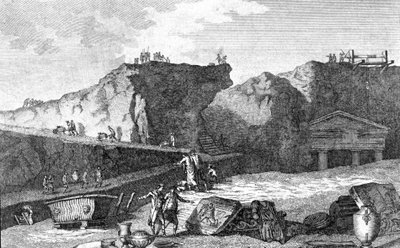 Kaivaukset Pompejissa. Kaiverrus tekijältä Unknown artist