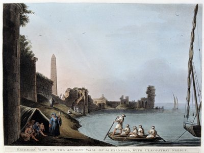 Ulkokuva Aleksandrian muinaisesta muurista, Kleopatran neulalla (vallit ja obeliski) - "" Näkymät Egyptissä, Palestiinassa ja muissa ottomaanien valtakunnan osissa"" tekijältä Unknown artist