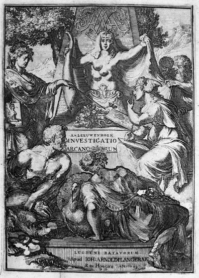 Hollantilaisen kauppiaan ja tutkijan Antoine van Leeuwenhoekin (tai Leeuvenhoek Leeuwenhoeckin) (tai Antoni tai Anthonie) (1632-1723) teoksen "Investigato Arcanorum" väärä nimi 1722. tekijältä Unknown artist